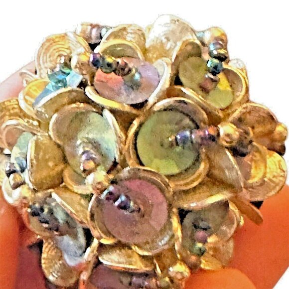 VINTAGE IRIDESCENT BEADED FLORAL CLIP ON EARRINGS UNIQUE 2 SETS PREOWNED - Picture 3 of 5